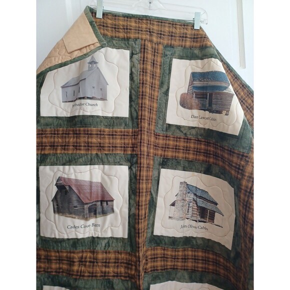 Great Smoky Mountains landmark quilt cabin church patchwork Tennessee coverlet - Picture 2 of 14